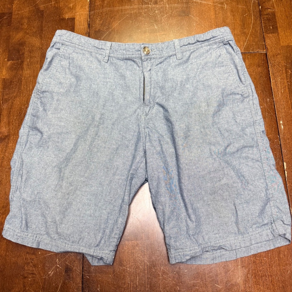 14th & Union Chambray Shorts Mens 38‎ Blue Cotton Casual Flat Front UN334777MN